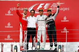 The podium (L to R): Sebastian Vettel (GER) Ferrari, second; Nico Rosberg (GER) Mercedes AMG F1, race winner; Sergio Perez (MEX) Sahara Force India F1, third. 19.06.2016. Formula 1 World Championship, Rd 8, European Grand Prix, Baku Street Circuit, Azerbaijan, Race Day.