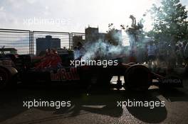 Carlos Sainz Jr (ESP) Scuderia Toro Rosso STR11 retired from the race. 19.06.2016. Formula 1 World Championship, Rd 8, European Grand Prix, Baku Street Circuit, Azerbaijan, Race Day.