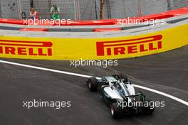Lewis Hamilton (GBR) Mercedes AMG F1 W07 Hybrid runs wide. 18.06.2016. Formula 1 World Championship, Rd 8, European Grand Prix, Baku Street Circuit, Azerbaijan, Qualifying Day.