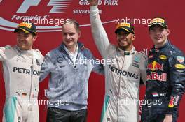 The podium (L to R): Nico Rosberg (GER) Mercedes AMG F1, second; Lewis Hamilton (GBR) Mercedes AMG F1, race winner; Max Verstappen (NLD) Red Bull Racing, third. 10.07.2016. Formula 1 World Championship, Rd 10, British Grand Prix, Silverstone, England, Race Day.