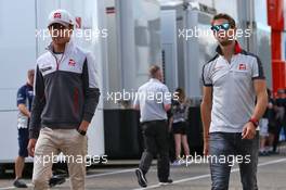 (L to R): Esteban Gutierrez (MEX) Haas F1 Team with team mate Romain Grosjean (FRA) Haas F1 Team. 29.07.2016. Formula 1 World Championship, Rd 12, German Grand Prix, Hockenheim, Germany, Practice Day.