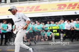 Race winner Lewis Hamilton (GBR) Mercedes AMG F1 celebrates with the team. 31.07.2016. Formula 1 World Championship, Rd 12, German Grand Prix, Hockenheim, Germany, Race Day.