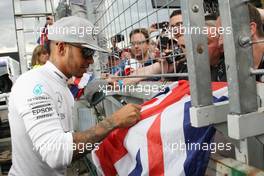 Race winner Lewis Hamilton (GBR) Mercedes AMG F1 celebrates with the fans. 31.07.2016. Formula 1 World Championship, Rd 12, German Grand Prix, Hockenheim, Germany, Race Day.