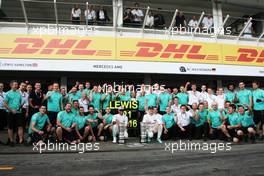 Race winner Lewis Hamilton (GBR) Mercedes AMG F1 celebrates with Nico Rosberg (GER) Mercedes AMG F1 and the team. 31.07.2016. Formula 1 World Championship, Rd 12, German Grand Prix, Hockenheim, Germany, Race Day.