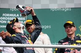 Daniel Ricciardo (AUS) Red Bull Racing celebrates his second position drinking champagne from his race boot on the podium. 31.07.2016. Formula 1 World Championship, Rd 12, German Grand Prix, Hockenheim, Germany, Race Day.