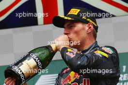Max Verstappen (NLD) Red Bull Racing celebrates his third position on the podium. 31.07.2016. Formula 1 World Championship, Rd 12, German Grand Prix, Hockenheim, Germany, Race Day.
