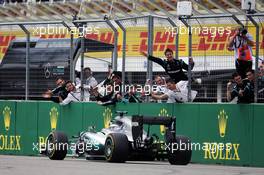 Race winner Lewis Hamilton (GBR) Mercedes AMG F1 W07 Hybrid celebrates at the end of the race. 31.07.2016. Formula 1 World Championship, Rd 12, German Grand Prix, Hockenheim, Germany, Race Day.