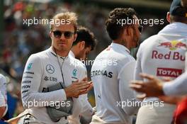 Nico Rosberg (GER) Mercedes AMG F1 as the grid observes the national anthem. 24.07.2016. Formula 1 World Championship, Rd 11, Hungarian Grand Prix, Budapest, Hungary, Race Day.