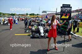Grid girl for Nico Hulkenberg (GER) Sahara Force India F1 VJM09. 24.07.2016. Formula 1 World Championship, Rd 11, Hungarian Grand Prix, Budapest, Hungary, Race Day.