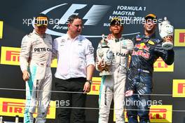 The podium (L to R): Nico Rosberg (GER) Mercedes AMG F1, second; Ron Meadows (GBR) Mercedes GP Team Manager; Lewis Hamilton (GBR) Mercedes AMG F1, race winner; Daniel Ricciardo (AUS) Red Bull Racing, third. 24.07.2016. Formula 1 World Championship, Rd 11, Hungarian Grand Prix, Budapest, Hungary, Race Day.
