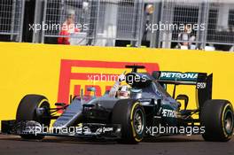 Race winner Lewis Hamilton (GBR) Mercedes AMG F1 W07 Hybrid celebrates as he takes the chequered flag at the end of the race. 24.07.2016. Formula 1 World Championship, Rd 11, Hungarian Grand Prix, Budapest, Hungary, Race Day.