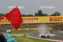 Nico Rosberg (GER) Mercedes AMG F1 W07 Hybrid passes a red flag in qualifying. 23.07.2016. Formula 1 World Championship, Rd 11, Hungarian Grand Prix, Budapest, Hungary, Qualifying Day.