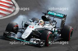 Lewis Hamilton (GBR) Mercedes AMG F1 W07 Hybrid locks up under braking. 23.07.2016. Formula 1 World Championship, Rd 11, Hungarian Grand Prix, Budapest, Hungary, Qualifying Day.