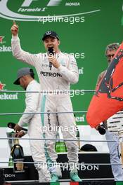 Race winner Nico Rosberg (GER) Mercedes AMG F1 sings to the crowd on the podium. 04.09.2016. Formula 1 World Championship, Rd 14, Italian Grand Prix, Monza, Italy, Race Day.