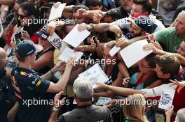 Max Verstappen (NLD) Red Bull Racing signs autographs for the fans. 01.09.2016. Formula 1 World Championship, Rd 14, Italian Grand Prix, Monza, Italy, Preparation Day.