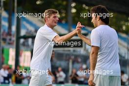 (L to R): Max Verstappen (NLD) Red Bull Racing with Sergio Perez (MEX) Sahara Force India F1 at the charity 5-a-side football match. 01.09.2016. Formula 1 World Championship, Rd 14, Italian Grand Prix, Monza, Italy, Preparation Day.