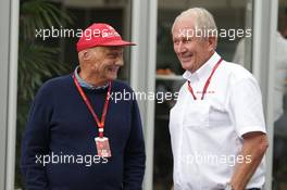 (L to R): Niki Lauda (AUT) Mercedes Non-Executive Chairman with Dr Helmut Marko (AUT) Red Bull Motorsport Consultant. 09.10.2016. Formula 1 World Championship, Rd 17, Japanese Grand Prix, Suzuka, Japan, Race Day.