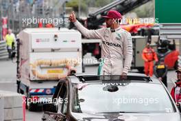 Race winner Lewis Hamilton (GBR) Mercedes AMG F1 celebrates after the podium. 29.05.2015. Formula 1 World Championship, Rd 6, Monaco Grand Prix, Monte Carlo, Monaco, Race Day.