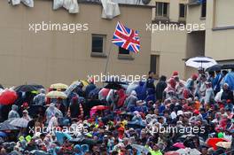 Fans in the grandstand and a flag for Lewis Hamilton (GBR) Mercedes AMG F1. 29.05.2015. Formula 1 World Championship, Rd 6, Monaco Grand Prix, Monte Carlo, Monaco, Race Day.