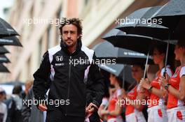 Fernando Alonso (ESP) McLaren on the drivers parade. 29.05.2015. Formula 1 World Championship, Rd 6, Monaco Grand Prix, Monte Carlo, Monaco, Race Day.