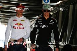 (L to R): Max Verstappen (NLD) Red Bull Racing with Nico Hulkenberg (GER) Sahara Force India F1. 26.05.2016. Formula 1 World Championship, Rd 6, Monaco Grand Prix, Monte Carlo, Monaco, Practice Day.
