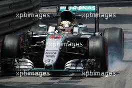 Lewis Hamilton (GBR) Mercedes AMG F1 W07 Hybrid locks up under braking. 26.05.2016. Formula 1 World Championship, Rd 6, Monaco Grand Prix, Monte Carlo, Monaco, Practice Day.