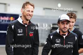(L to R): Jenson Button (GBR) McLaren with Fernando Alonso (ESP) McLaren. 28.10.2016. Formula 1 World Championship, Rd 19, Mexican Grand Prix, Mexico City, Mexico, Practice Day.