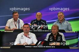 The FIA Press Conference (from back row (L to R): Mike O'Driscoll (GBR) Williams Group CEO; Franz Tost (AUT) Scuderia Toro Rosso Team Principal; Dave Ryan (NZL) Manor Racing Racing Director; Eric Boullier (FRA) McLaren Racing Director; Robert Fernley (GBR) Sahara Force India F1 Team Deputy Team Principal. 28.10.2016. Formula 1 World Championship, Rd 19, Mexican Grand Prix, Mexico City, Mexico, Practice Day.