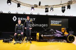 (L to R): Kevin Magnussen (DEN) Renault Sport Formula 1 Team with Jolyon Palmer (GBR) Renault Sport Formula 1 Team. 03.02.2016. Renault Sport Formula One Team RS16 Launch, Renault Technocentre, Paris, France.
