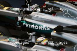 Race winner Nico Rosberg (GER) Mercedes AMG F1 W07 Hybrid and second placed team mate Lewis Hamilton (GBR) Mercedes AMG F1 W07 Hybrid in parc ferme. 01.05.2016. Formula 1 World Championship, Rd 4, Russian Grand Prix, Sochi Autodrom, Sochi, Russia, Race Day.