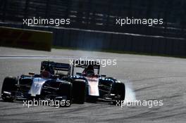 Pascal Wehrlein (GER) Manor Racing MRT05 locks up under braking. 01.05.2016. Formula 1 World Championship, Rd 4, Russian Grand Prix, Sochi Autodrom, Sochi, Russia, Race Day.