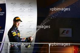 Daniel Ricciardo (AUS) Red Bull Racing celebrates his second position on the podium. 18.09.2016. Formula 1 World Championship, Rd 15, Singapore Grand Prix, Marina Bay Street Circuit, Singapore, Race Day.