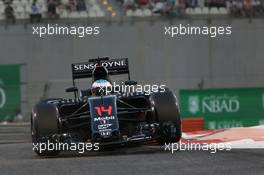 Fernando Alonso (ESP) McLaren MP4-31. 26.11.2016. Formula 1 World Championship, Rd 21, Abu Dhabi Grand Prix, Yas Marina Circuit, Abu Dhabi, Qualifying Day.