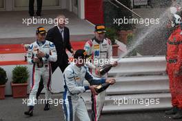 Race 2, 1st position Nobuharu Matsushita (JAP) Art Grand Prix, 2nd position Marvin Kirchhofer (GER) Carlin and 3rd position Raffaele Marciello (ITA) Russian Time 28.05.2016. GP2 Series, Rd 2, Monte Carlo, Monaco, Saturday.
