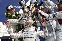 Podium LMP1: #2 Porsche Team Porsche 919 Hybrid: Romain Dumas, Neel Jani, Marc Lieb  19.06.2015. Le Mans 24 Hour, Race, Le Mans, France.