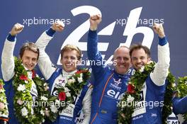 Podium LMP2: Race winner #36 Signatech Alpine A460: Gustavo Menezes, Nicolas Lapierre, Stéphane Richelmi.  19.06.2015. Le Mans 24 Hour, Race, Le Mans, France.