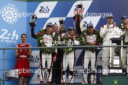 Podium LMP1: second place #6 Toyota Racing Toyota TS050 Hybrid: Stéphane Sarrazin, Mike Conway, Kamui Kobayashi.  19.06.2015. Le Mans 24 Hour, Race, Le Mans, France.