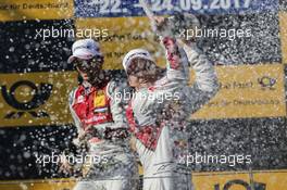 Podium: Second placed Jamie Green (GBR) Audi Sport Team Rosberg, Audi RS 5 DTM and race winner Mattias Ekstrom (SWE) Audi Sport Team Abt Sportsline, Audi A5 DTM celebrates with the champagne. 23.09.2017, DTM Round 8, Red Bull Ring Spielberg, Austria,  Saturday.