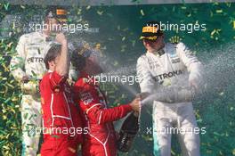 1st place Sebastian Vettel (GER) Ferrari, 2nd Lewis Hamilton (GBR) Mercedes AMG F1 and 3rd place Valtteri Bottas (FIN) Mercedes AMG F1. 26.03.2017. Formula 1 World Championship, Rd 1, Australian Grand Prix, Albert Park, Melbourne, Australia, Race Day.