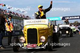 Nico Hulkenberg (GER) Renault Sport F1 Team on the drivers parade. 26.03.2017. Formula 1 World Championship, Rd 1, Australian Grand Prix, Albert Park, Melbourne, Australia, Race Day.