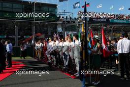 The drivers as the grid observes the national anthem. 26.03.2017. Formula 1 World Championship, Rd 1, Australian Grand Prix, Albert Park, Melbourne, Australia, Race Day.