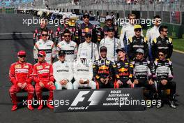 The drivers' start of season group photograph. 26.03.2017. Formula 1 World Championship, Rd 1, Australian Grand Prix, Albert Park, Melbourne, Australia, Race Day.