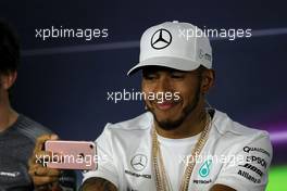 Lewis Hamilton (GBR) Mercedes AMG F1 in the FIA Press Conference. 23.03.2017. Formula 1 World Championship, Rd 1, Australian Grand Prix, Albert Park, Melbourne, Australia, Preparation Day.
