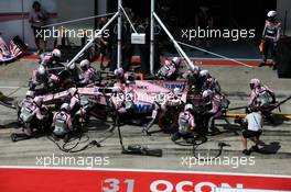Sergio Perez (MEX) Sahara Force India F1 VJM10 makes a pit stop. 09.07.2017. Formula 1 World Championship, Rd 9, Austrian Grand Prix, Spielberg, Austria, Race Day.