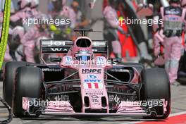 Sergio Perez (MEX) Sahara Force India F1  during pitstop 09.07.2017. Formula 1 World Championship, Rd 9, Austrian Grand Prix, Spielberg, Austria, Race Day.