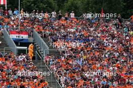 Max Verstappen (NLD) Red Bull Racing RB13 fans in the grandstand. 08.07.2017. Formula 1 World Championship, Rd 9, Austrian Grand Prix, Spielberg, Austria, Qualifying Day.