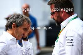 (L to R): Alain Prost (FRA) Renault Sport F1 Team Special Advisor with Gwen Lagrue, Head of Mercedes AMG Driver Development. 09.07.2017. Formula 1 World Championship, Rd 9, Austrian Grand Prix, Spielberg, Austria, Race Day.