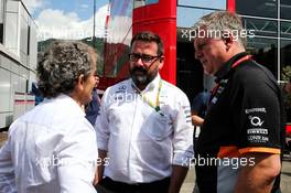 (L to R): Alain Prost (FRA) Renault Sport F1 Team Special Advisor with Gwen Lagrue, Head of Mercedes AMG Driver Development and Otmar Szafnauer (USA) Sahara Force India F1 Chief Operating Officer. 09.07.2017. Formula 1 World Championship, Rd 9, Austrian Grand Prix, Spielberg, Austria, Race Day.