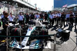 The Mercedes AMG F1 W08 of Lewis Hamilton (GBR) Mercedes AMG F1 as the grid observes the national anthem. 25.06.2017. Formula 1 World Championship, Rd 8, Azerbaijan Grand Prix, Baku Street Circuit, Azerbaijan, Race Day.