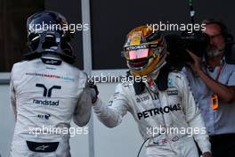 (L to R): Lance Stroll (CDN) Williams celebrates his third position in parc ferme with Lewis Hamilton (GBR) Mercedes AMG F1. 25.06.2017. Formula 1 World Championship, Rd 8, Azerbaijan Grand Prix, Baku Street Circuit, Azerbaijan, Race Day.